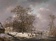 Andreas Schelfhout Figures in a Winter Landscape USA oil painting artist